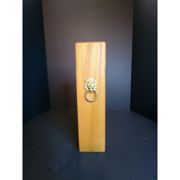 Lion’s Head Knocker Fireplace Match Holder Oak Wood Box Hinged Closure - Picture 1 of 7
